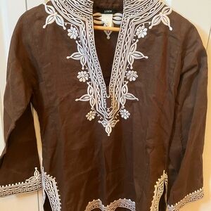 J.Crew Brown with White Embroidered Tunic
